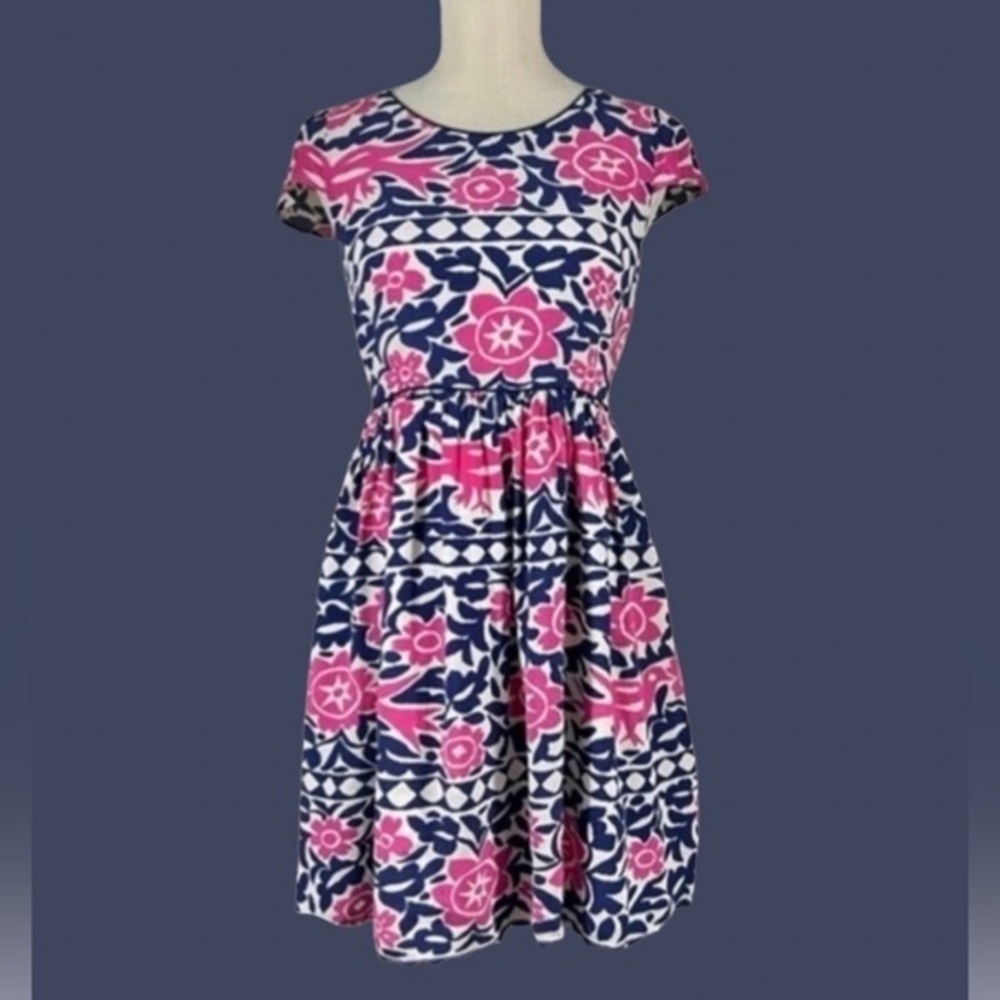 Maeve for Anthropologie Short Sleeves Mini Summer Dress in Blue and Purple/Pink.